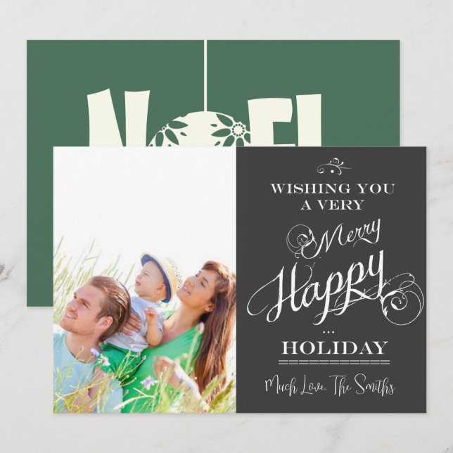 Chalkboard Typography Christmas photo card (Front/Back)