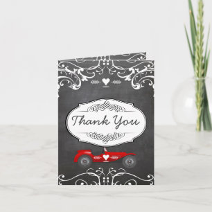 Chalkboard Typography Classic Car Letterpress Thank You Card