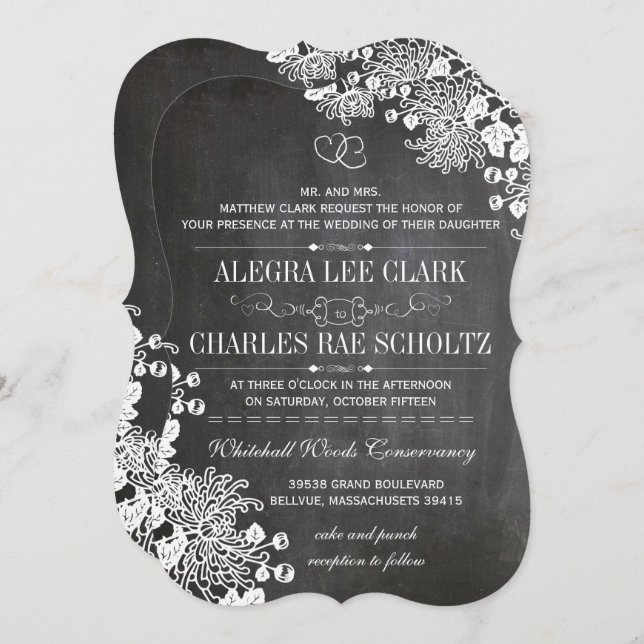 Chalkboard Typography Floral Wedding Invitations (Front/Back)