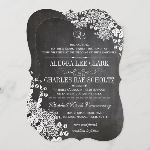 Chalkboard Typography Floral Wedding Invitations