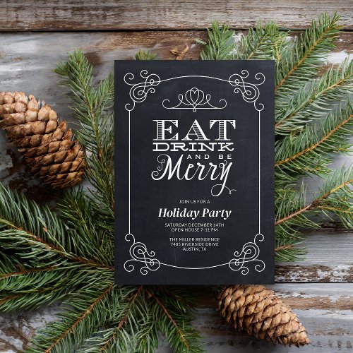 Vintage Chalkboard Typography Christmas Party Custom Invitation