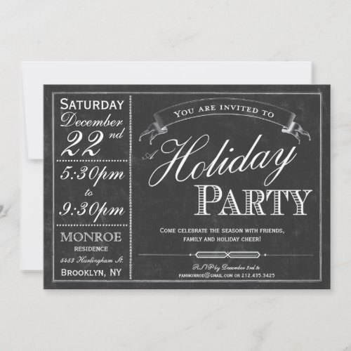 Chalkboard Typography Holiday Party Invitation