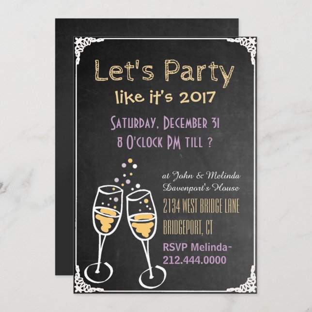 Chalkboard Typography New Years Party Invitation (Front/Back)