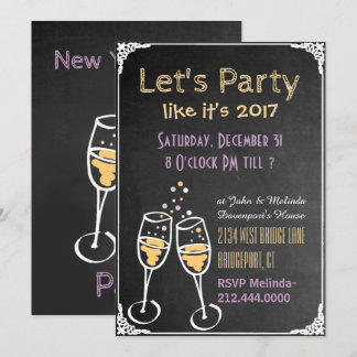 Chalkboard Typography New Years Party Invitation