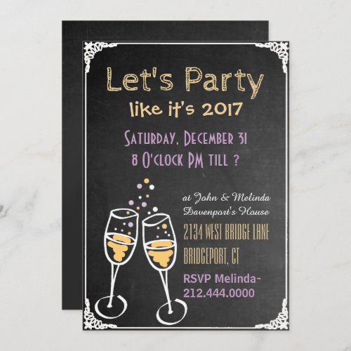 Chalkboard Typography New Years Party Invitation