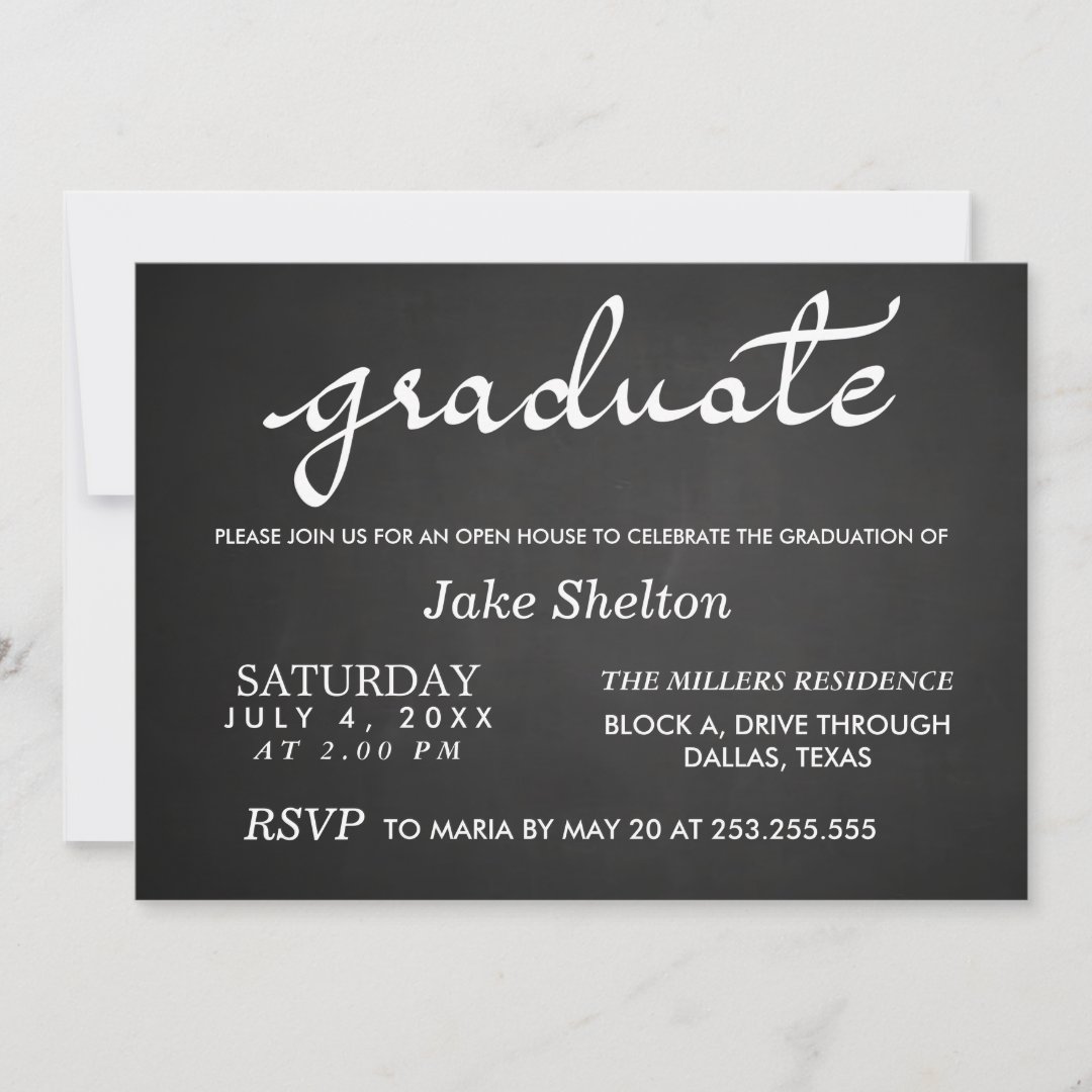 Chalkboard Typography Open House Graduation Invitation | Zazzle