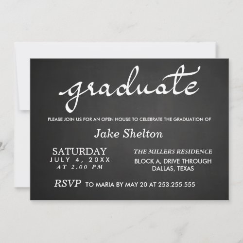 Chalkboard Typography Open House Graduation Invitation