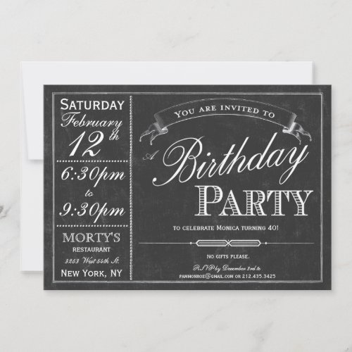 Chalkboard Typography Party Invitation