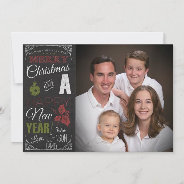 Chalkboard Typography Photo Christmas Card (Front)