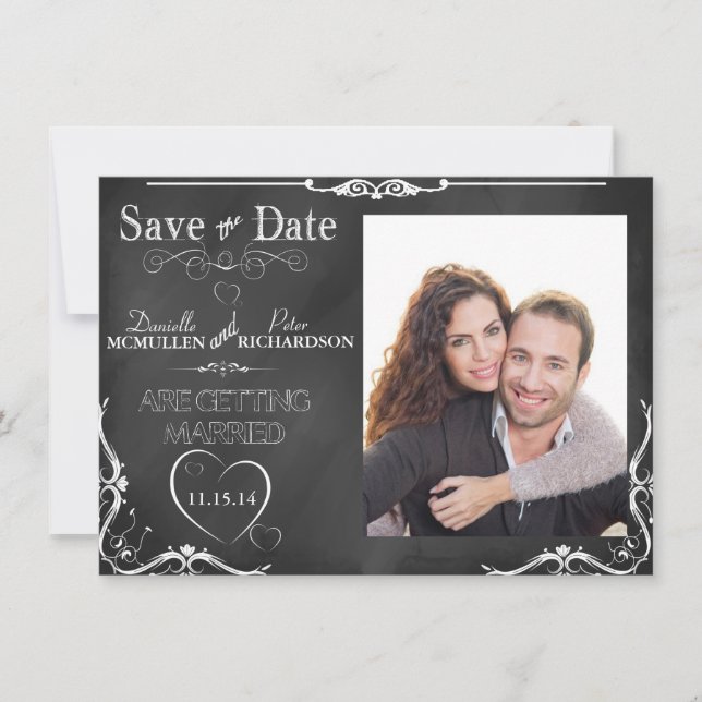 Chalkboard Typography Save the Date Photo Invite (Front)