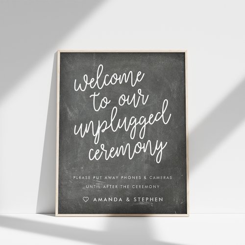 Chalkboard Typography Unplugged Wedding Ceremony Poster