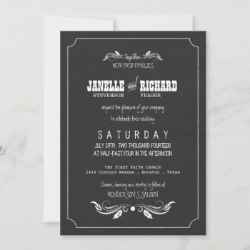 Chalkboard Typography Vintage Wedding Invitations by weddingtrendy at Zazzle