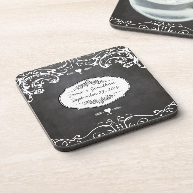 Chalkboard Typography Weddings Beverage Coaster (Left Side)