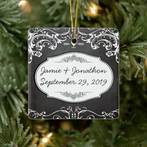 Chalkboard Typography Weddings Ceramic Ornament