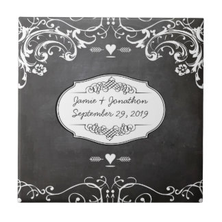Chalkboard Typography Weddings Ceramic Tile