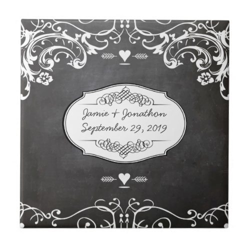 Chalkboard Typography Weddings Ceramic Tile