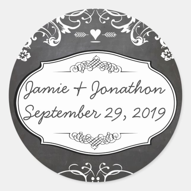 Chalkboard Typography Weddings Classic Round Sticker (Front)