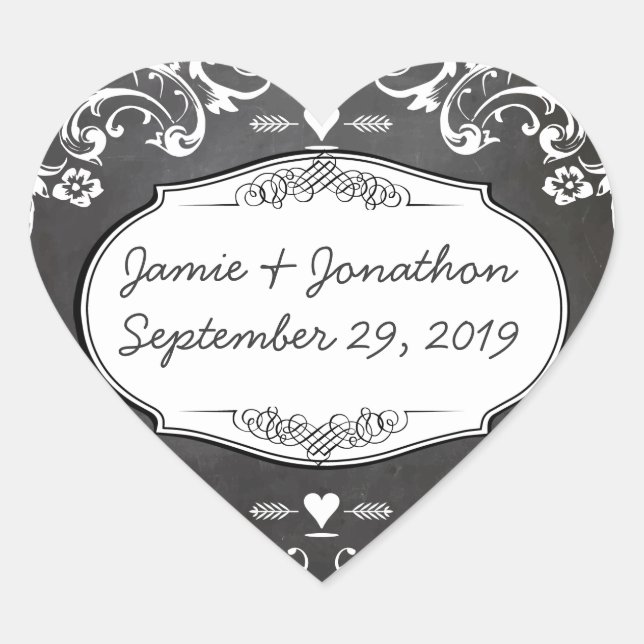 Chalkboard Typography Weddings Heart Sticker (Front)