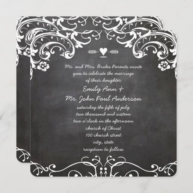 Chalkboard Typography Weddings Invitation (Front/Back)