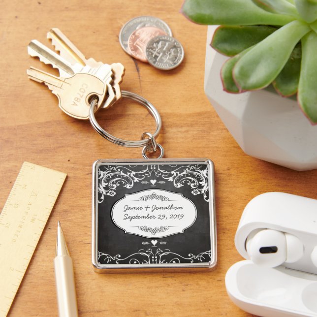 Chalkboard Typography Weddings Keychain (Desk)