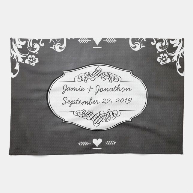 Chalkboard Typography Weddings Kitchen Towel (Horizontal)