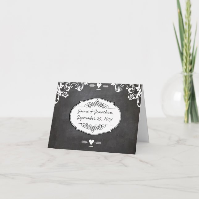 Chalkboard Typography Weddings Letterpress Thank You Card (Front)