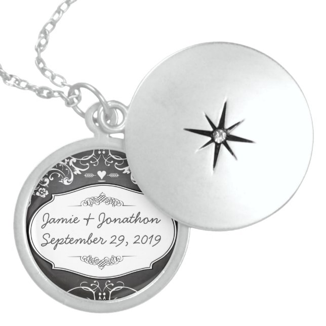 Chalkboard Typography Weddings Locket Necklace (Front)