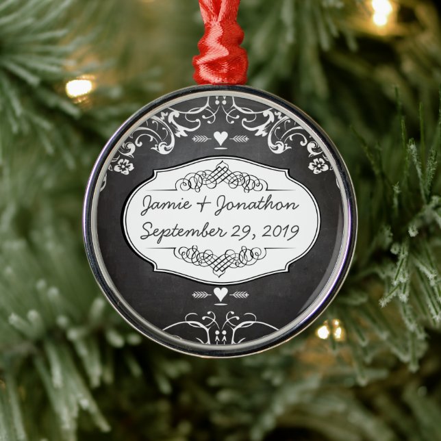 Chalkboard Typography Weddings Metal Ornament (Tree)