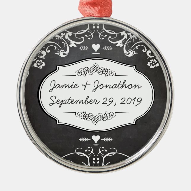 Chalkboard Typography Weddings Metal Ornament (Front)