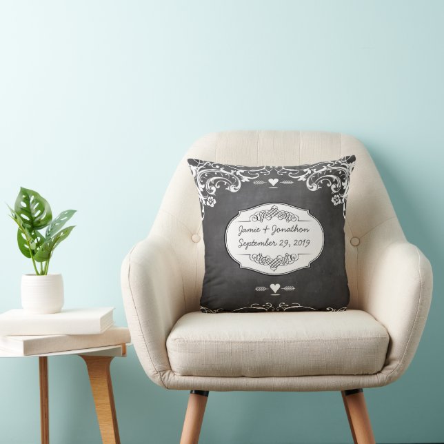 Chalkboard Typography Weddings Throw Pillow (Chair)
