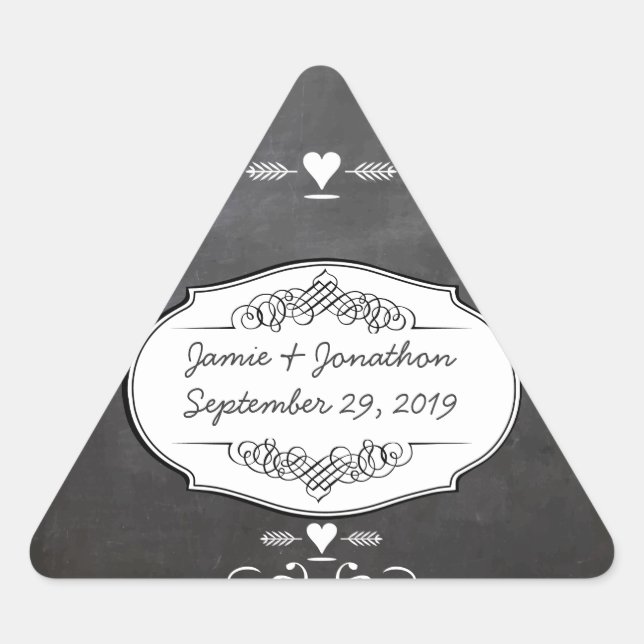 Chalkboard Typography Weddings Triangle Sticker (Front)