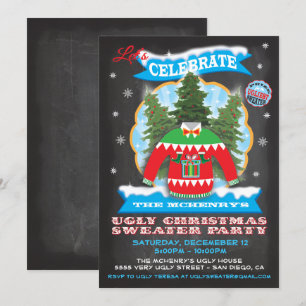 Chalkboard Ugly Christmas Sweater Invitations