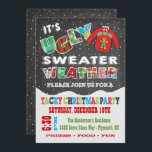 Chalkboard UGLY Christmas Sweater Invitations<br><div class="desc">Super cool and colorful,  this Tacky or Ugly Christmas Sweater Party features a sweater with a gingerbread man,  falling snow and fabric typography all on a chalkboard background. Great for a kids or adult holiday party! Hand drawn illustration by McBooboo.</div>
