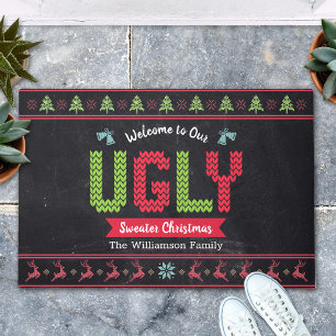 Chalkboard Ugly Christmas Sweater Nordic Knit Fun Doormat