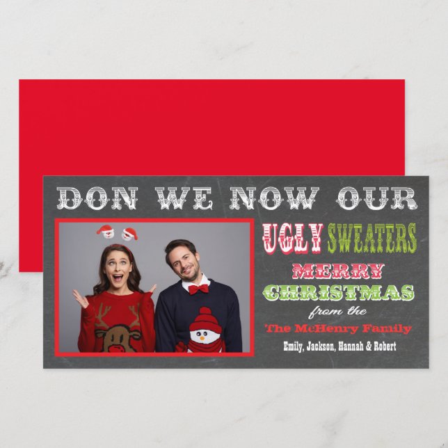 Chalkboard Ugly Christmas Sweater Photo Card (Front/Back)