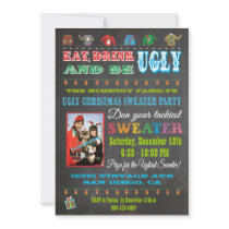 Chalkboard Ugly Christmas Sweater Photo Invitation