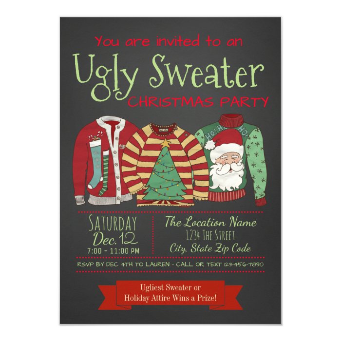 chalkboard ugly sweater christmas party invitation zazzle chalkboard ugly sweater christmas party invitation zazzle