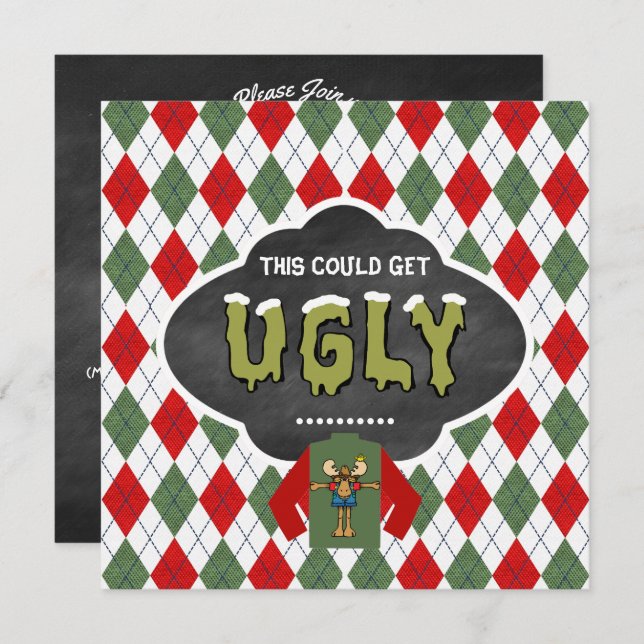 Chalkboard Ugly Sweater Christmas Party Invitation (Front/Back)
