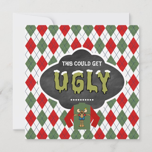 Chalkboard Ugly Sweater Christmas Party Invitation (Front)