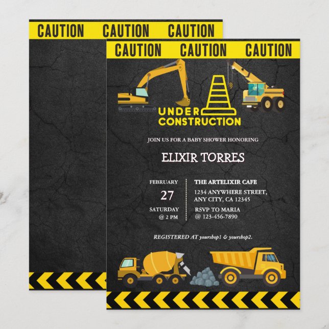 Chalkboard Under Construction Baby Shower  Invitation (Front/Back)