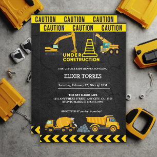 Chalkboard Under Construction Baby Shower  Invitation