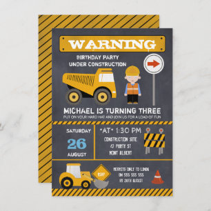 Chalkboard Under Construction Birthday Invitation