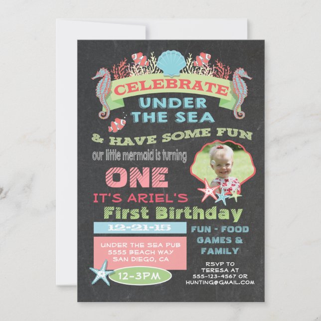 Chalkboard Under the Sea Birthday Party Invitation (Front)