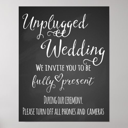 Chalkboard Unplugged Wedding Print poster