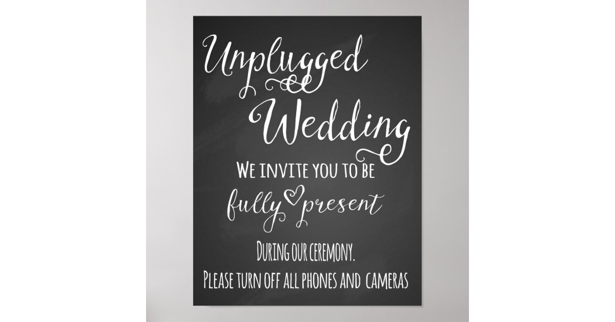 Chalkboard Unplugged Wedding Print poster Zazzle