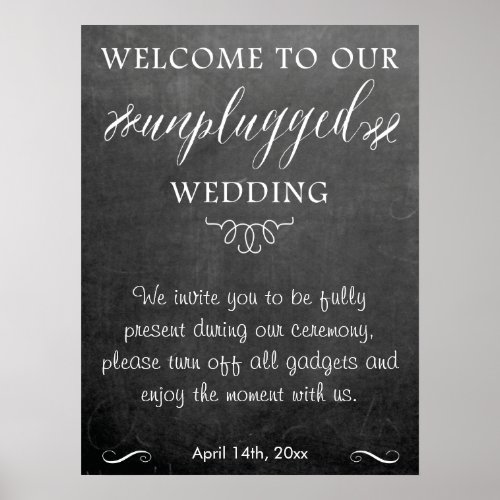 Chalkboard unplugged wedding sign poster