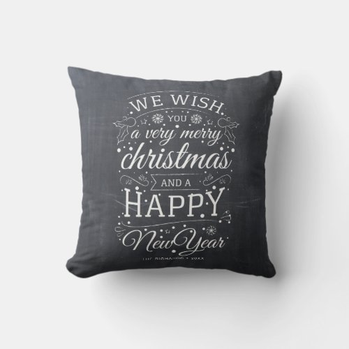 Chalkboard Very Merry Christmas Photo Holiday Throw Pillow