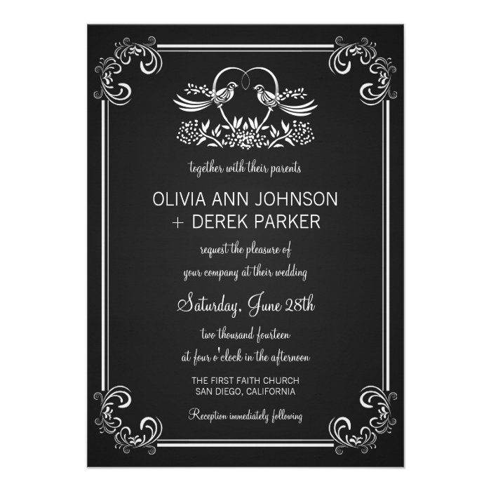 Chalkboard Victorian Lovebirds Wedding Invitations