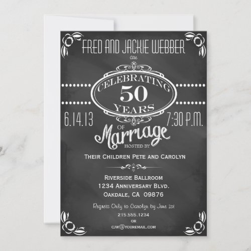 Chalkboard Vintage 50th Anniversary Invitation