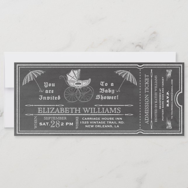 Chalkboard Vintage Baby Shower Ticket Invitation (Front)